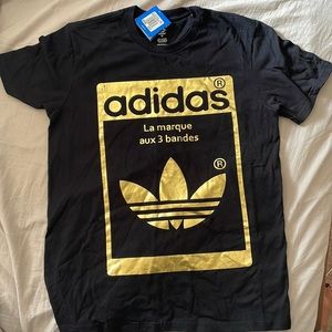 Adidas super star OG black tee with gold foil nwt
